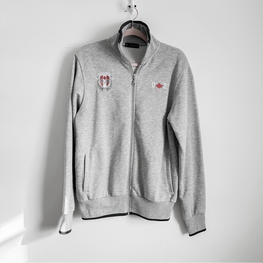 Dsquared2 Men’s Gray Full Zip Canadian Leaf Tennis polo style Sweatshirt Large